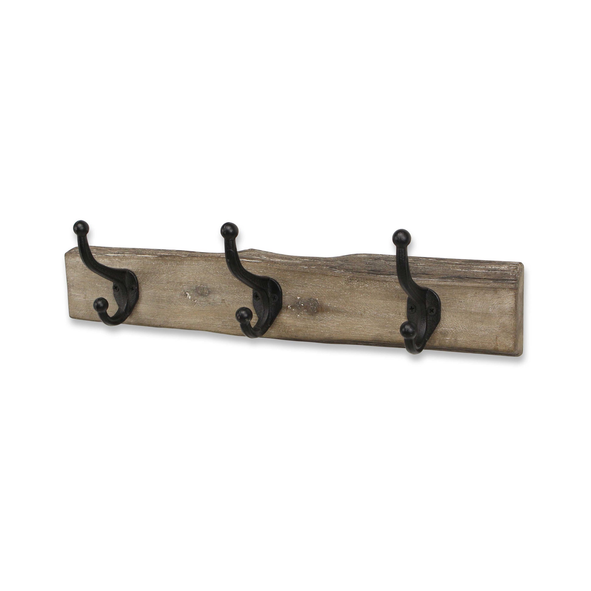 19" Brown Natural Rustic Live Edge Wood Three Hook Wall Mount Coat Rack-4