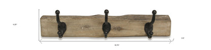 19" Brown Natural Rustic Live Edge Wood Three Hook Wall Mount Coat Rack-8