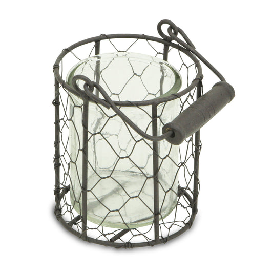 5" Clear and Brown Metal Tabletop Lantern Candle Holder - Loft&Timber