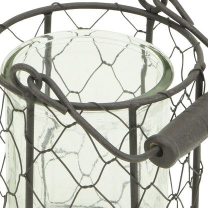 5" Clear and Brown Metal Tabletop Lantern Candle Holder - Loft&Timber