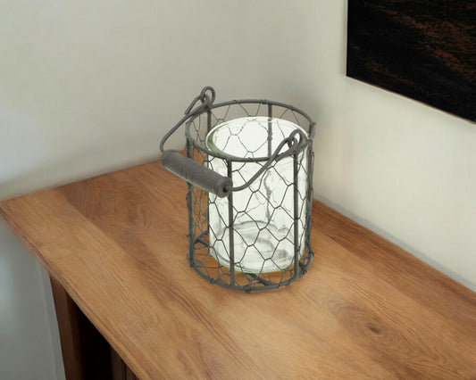 5" Clear and Brown Metal Tabletop Lantern Candle Holder - Loft&Timber
