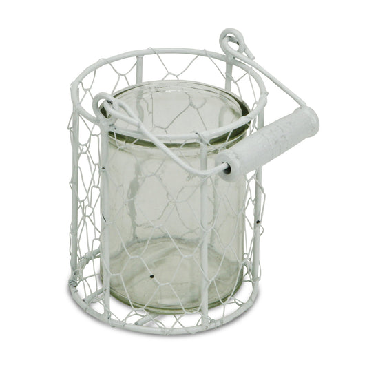 5" White Metal Tabletop Lantern Candle Holder - Loft&Timber