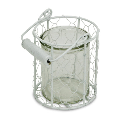 5" White Metal Tabletop Lantern Candle Holder - Loft&Timber