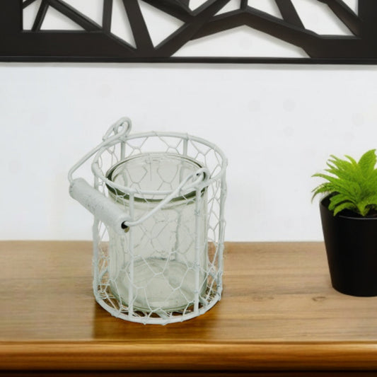 5" White Metal Tabletop Lantern Candle Holder - Loft&Timber