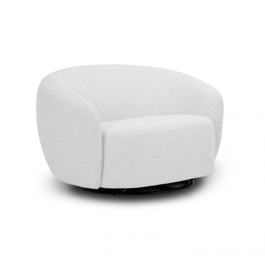 47" Off White And Black Upholstered Swivel Barrel Chair - Loft&Timber