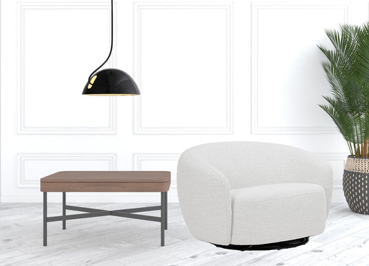 47" Off White And Black Upholstered Swivel Barrel Chair - Loft&Timber