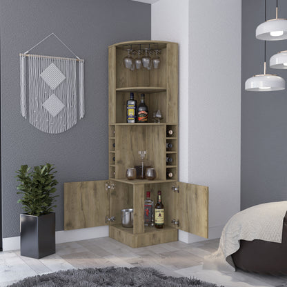 18" Natural Corner Bar Cabinet With Eleven Shelves - Loft&Timber