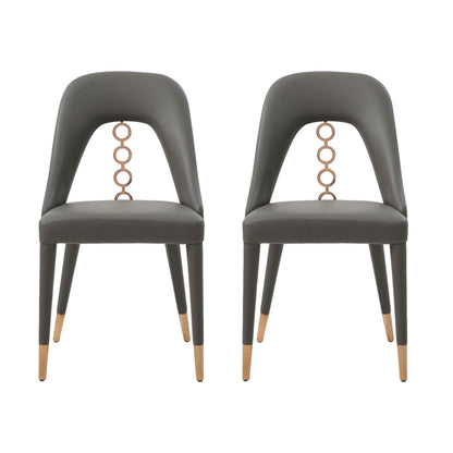Set of Two Gray Upholstered Faux Leather Dining Side Chairs - Loft&Timber