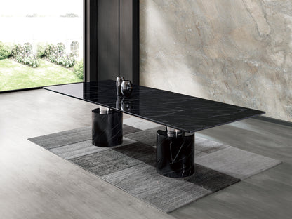 180" Black Marble Double Pedestal Base Dining Table - Loft&Timber