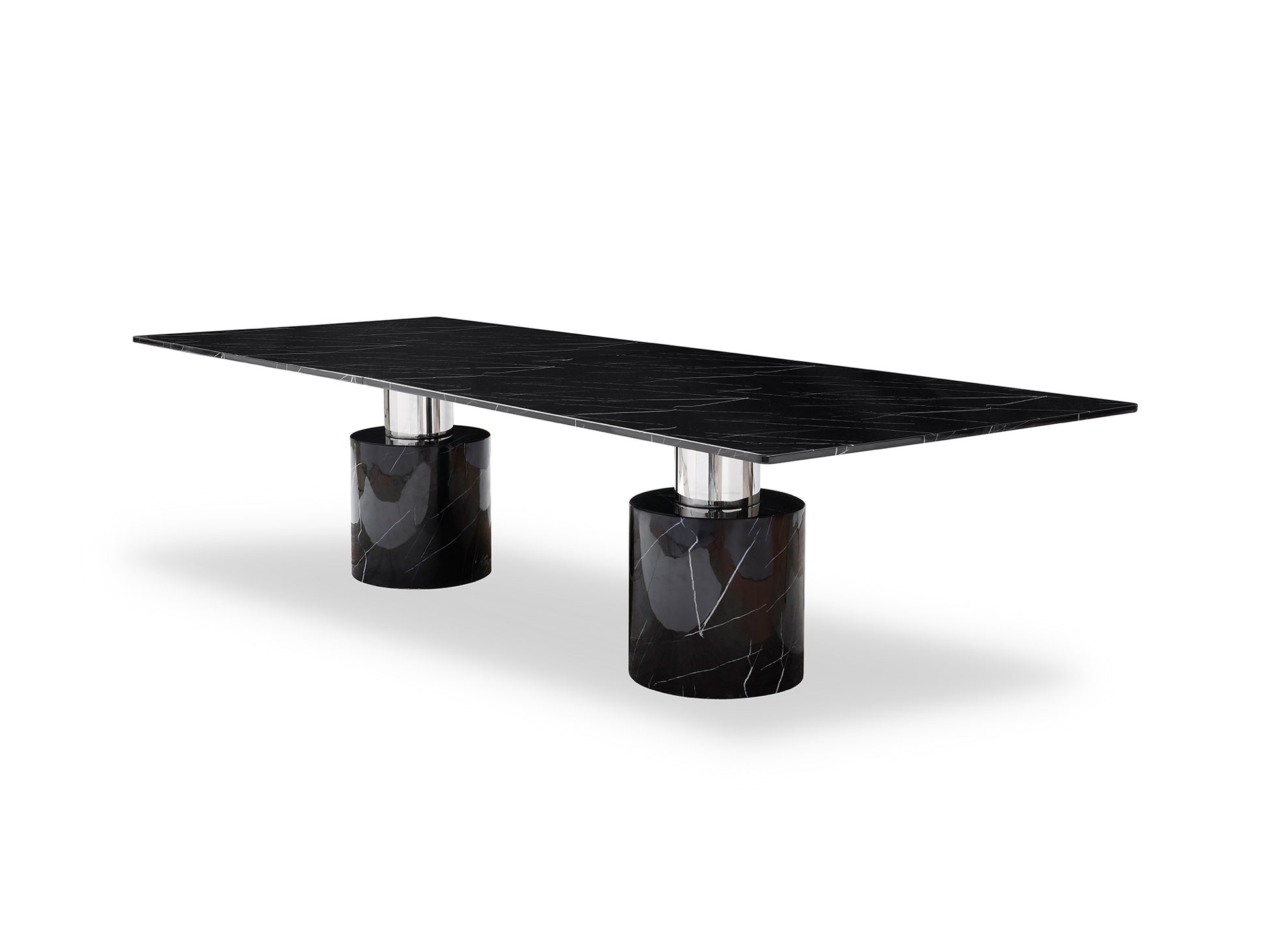 180" Black Marble Double Pedestal Base Dining Table - Loft&Timber