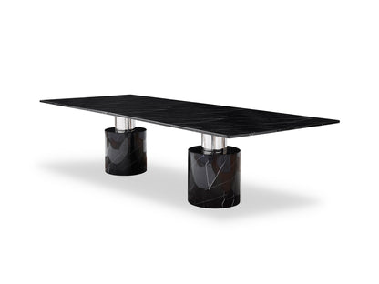 180" Black Marble Double Pedestal Base Dining Table - Loft&Timber