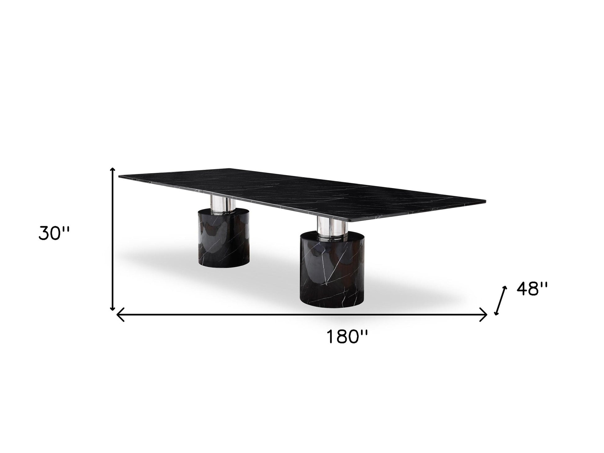 180" Black Marble Double Pedestal Base Dining Table - Loft&Timber