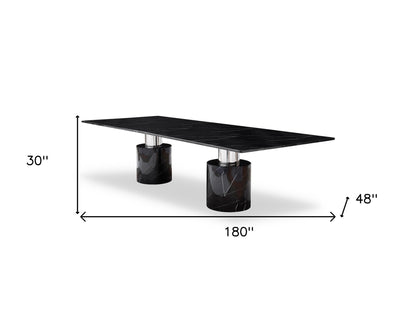 180" Black Marble Double Pedestal Base Dining Table - Loft&Timber
