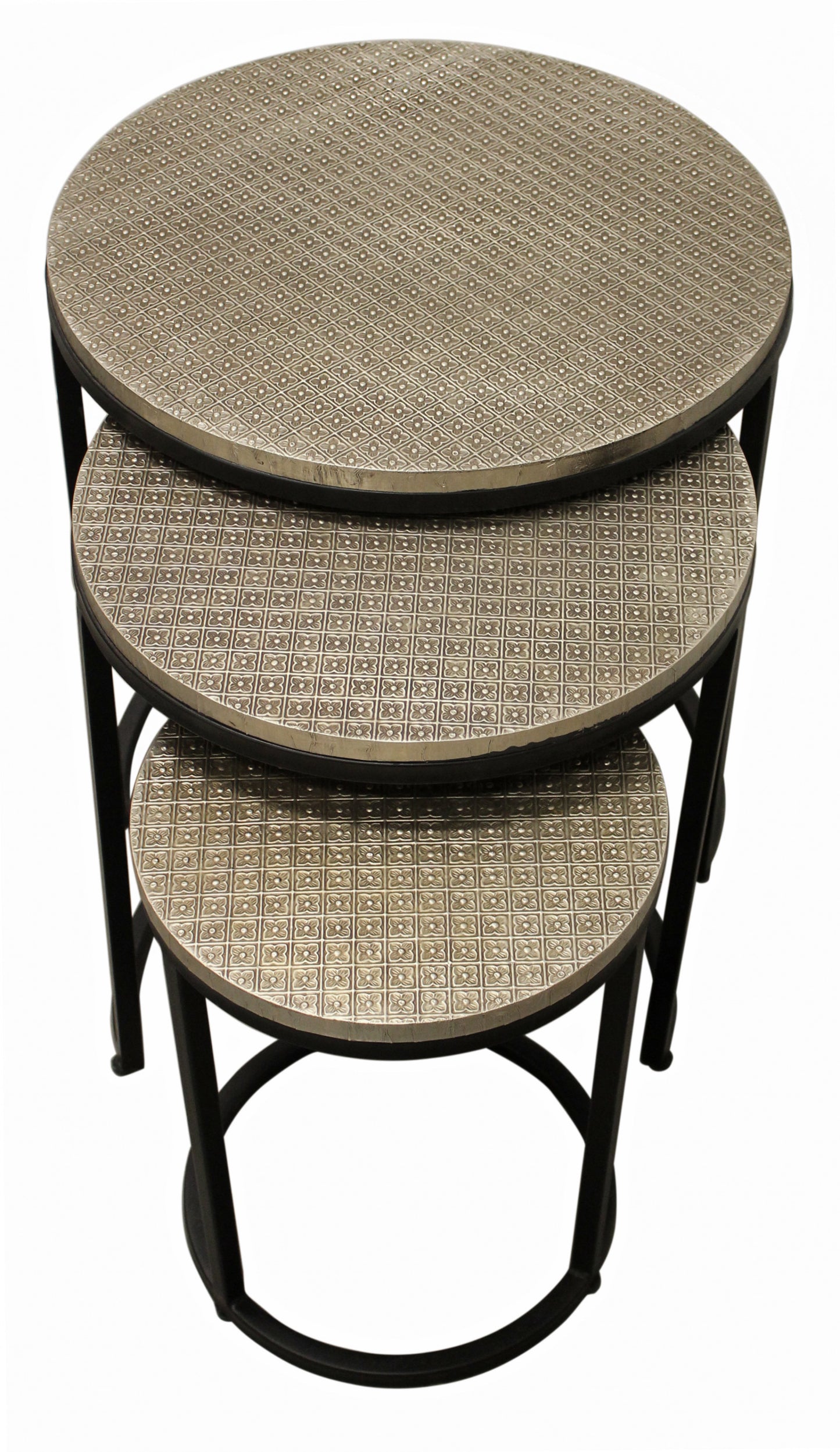 Set Of Three 19" Black And Silver Round Nested Tables - Loft&Timber