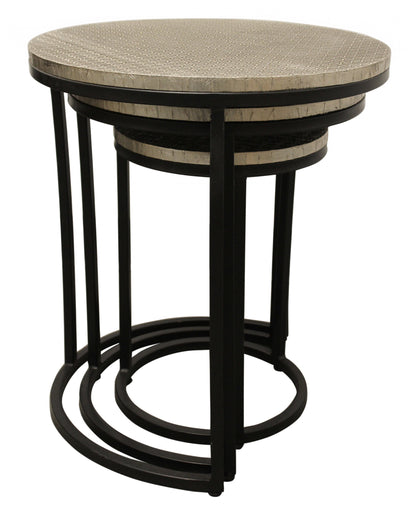 Set Of Three 19" Black And Silver Round Nested Tables - Loft&Timber