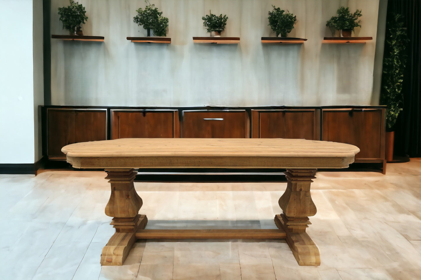 84" Natural Solid Wood Trestle Base Dining Table - Loft&Timber