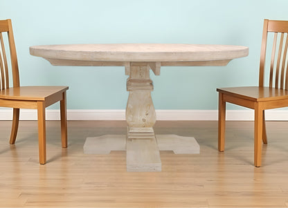 58" Natural Rounded Solid Wood Pedestal Base Dining Table - Loft&Timber