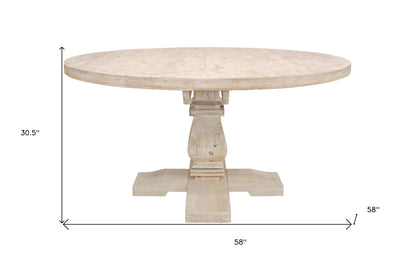 58" Natural Rounded Solid Wood Pedestal Base Dining Table - Loft&Timber
