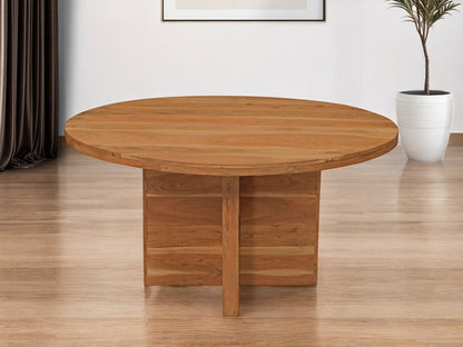60" Natural Rounded Solid Wood Pedestal Base Dining Table - Loft&Timber