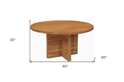 60" Natural Rounded Solid Wood Pedestal Base Dining Table - Loft&Timber