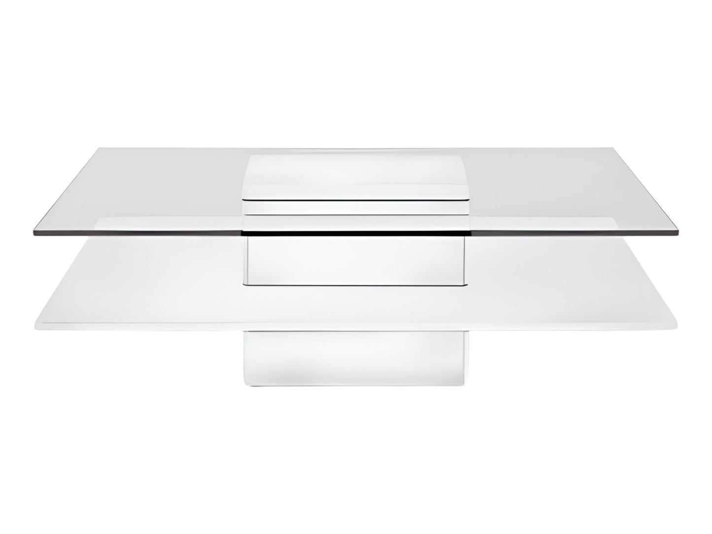 39" Clear and White Glass And Wood Square Pedestal Coffee Table With Shelf-1