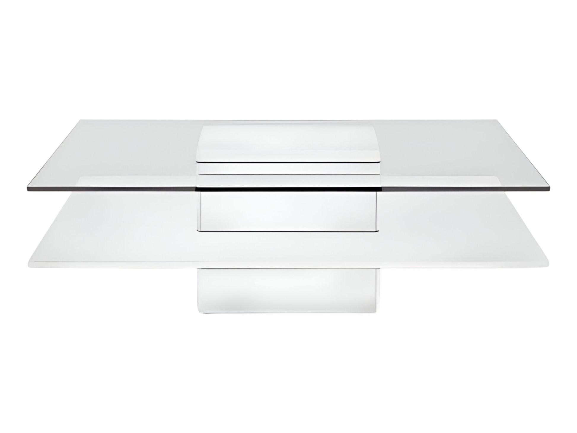 39" Clear and White Glass And Wood Square Pedestal Coffee Table With Shelf-1