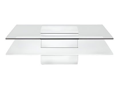 39" Clear and White Glass And Wood Square Pedestal Coffee Table With Shelf-1