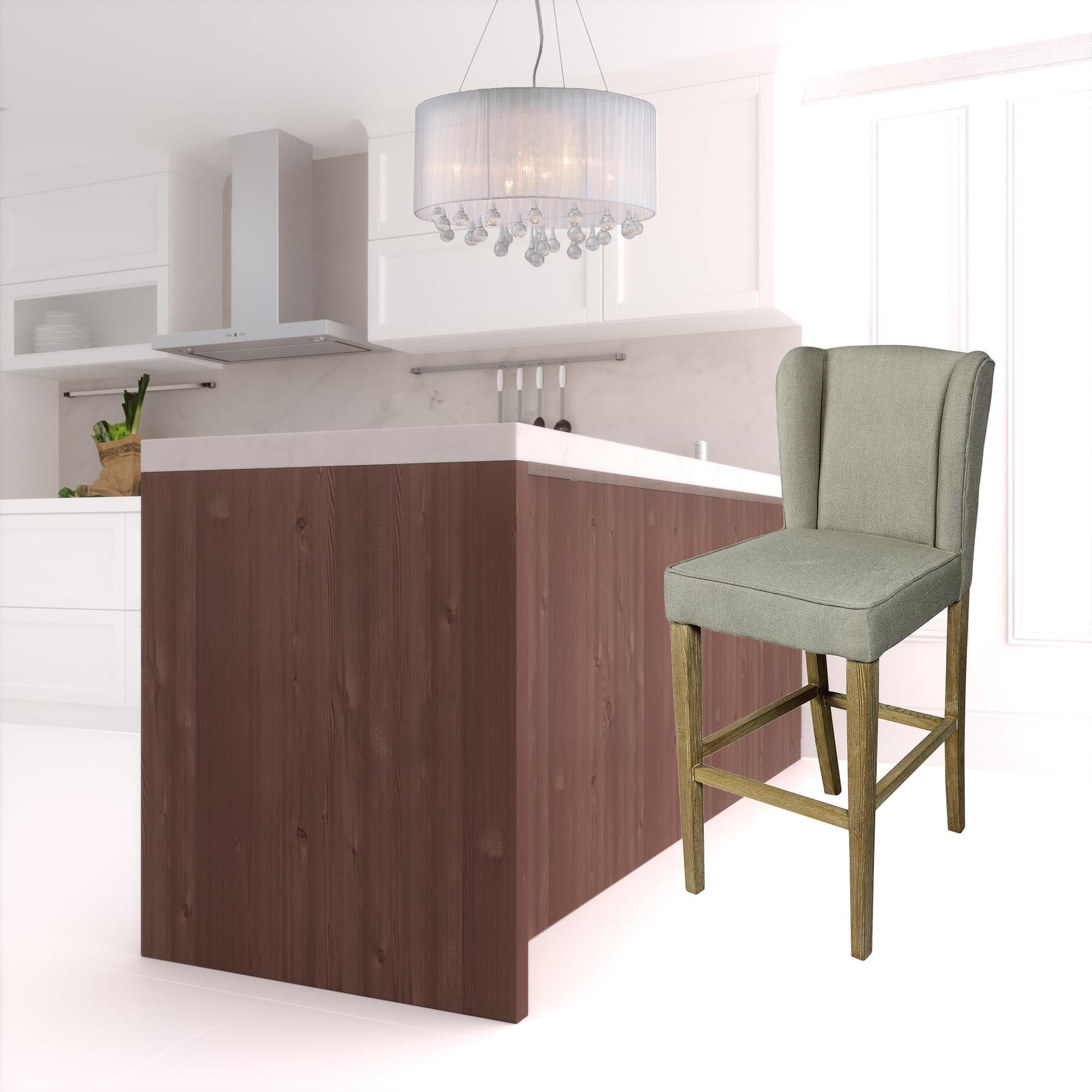 30" Gray And Brown Solid Wood Bar Height Bar Chair - Loft&Timber