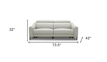 74" Gray Leather Reclining Sofa With Black Legs-4
