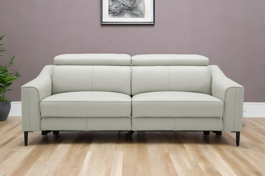 74" Gray Leather Reclining Sofa With Black Legs-0