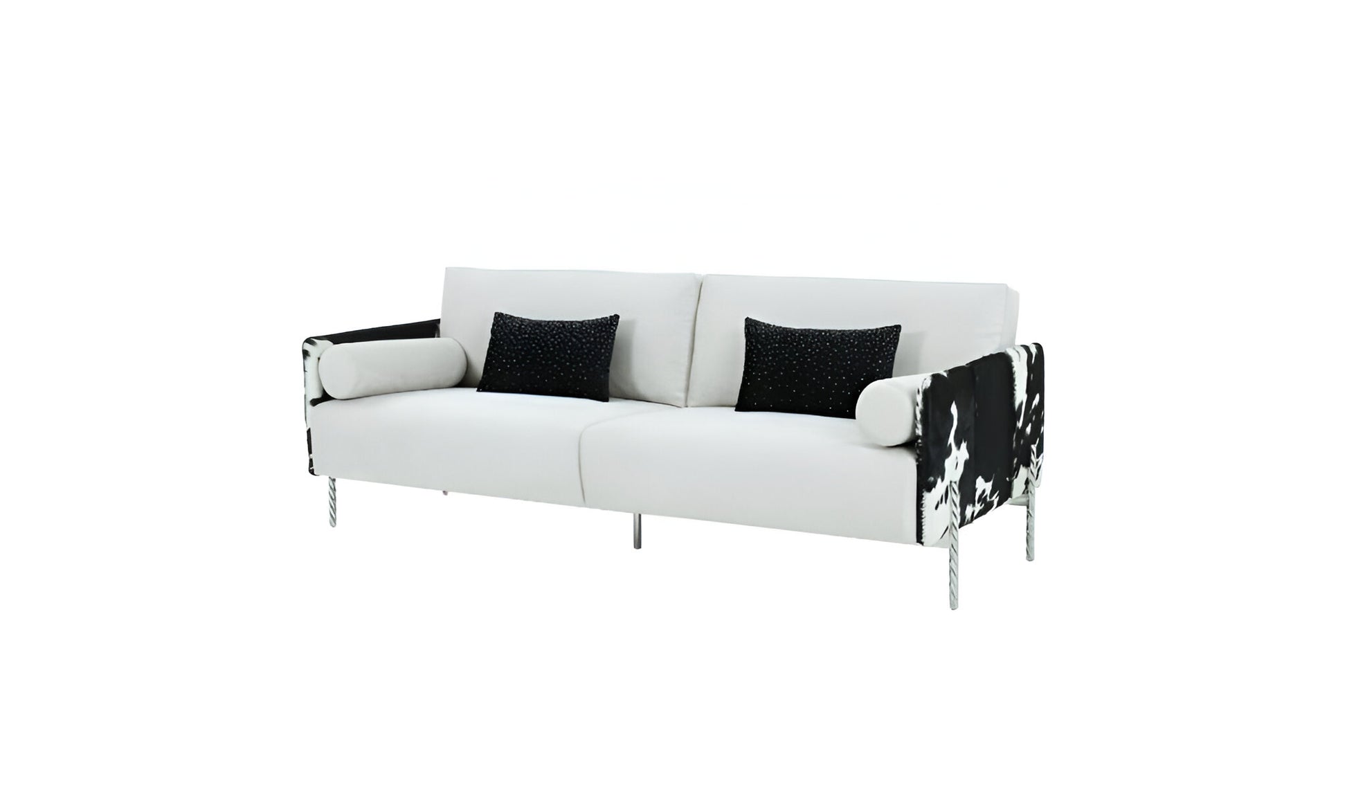 89" White Sofa And Toss Pillows With Silver Legs-2