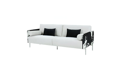 89" White Sofa And Toss Pillows With Silver Legs-2