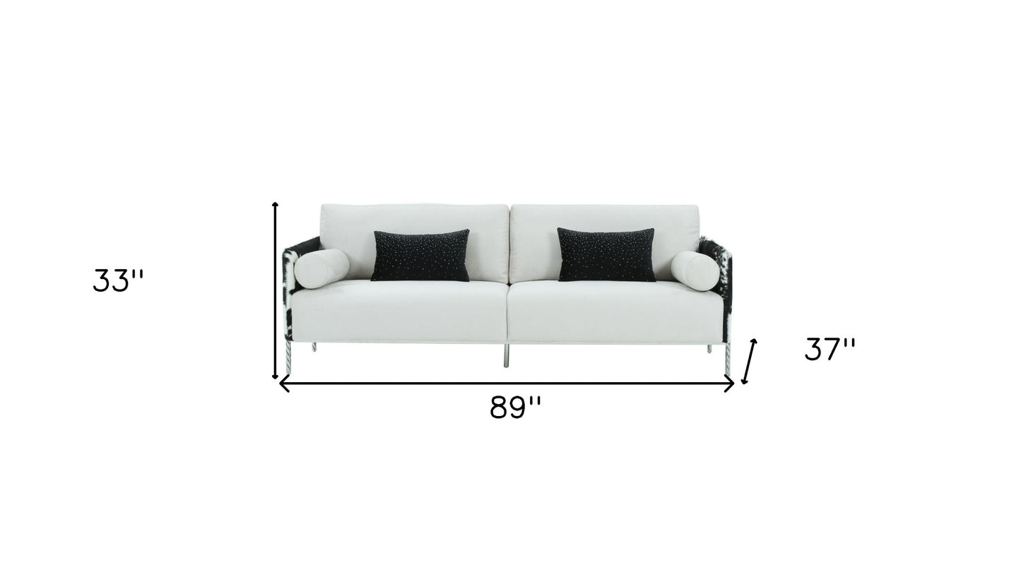 89" White Sofa And Toss Pillows With Silver Legs-5