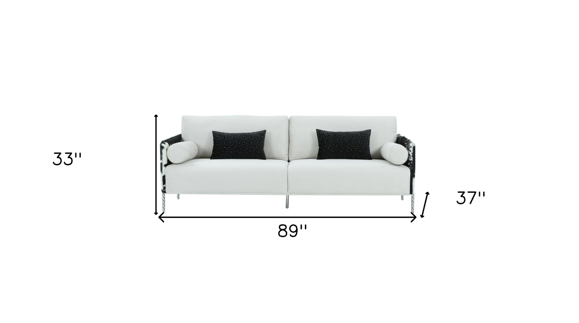 89" White Sofa And Toss Pillows With Silver Legs-5