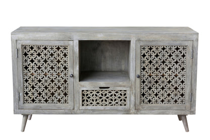 55" Gray Solid Wood Cabinet Enclosed Storage Worn TV Stand-1