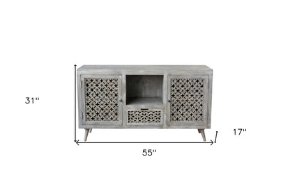 55" Gray Solid Wood Cabinet Enclosed Storage Worn TV Stand-6