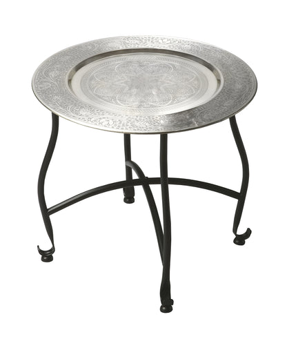 14" Black And Silver Aluminum Round End Table - Loft&Timber