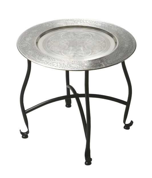 14" Black And Silver Aluminum Round End Table - Loft&Timber