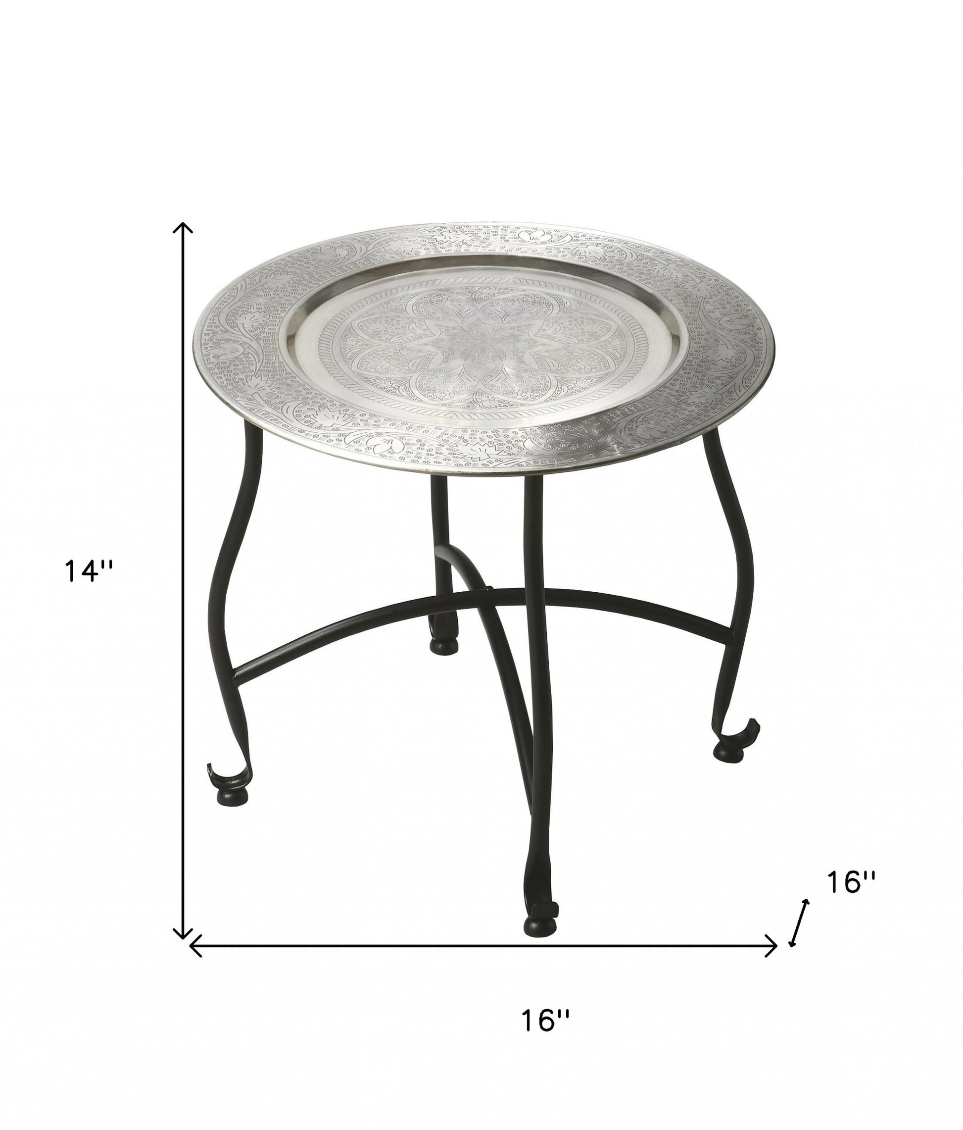 14" Black And Silver Aluminum Round End Table - Loft&Timber