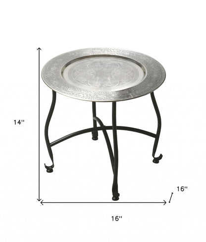 14" Black And Silver Aluminum Round End Table - Loft&Timber