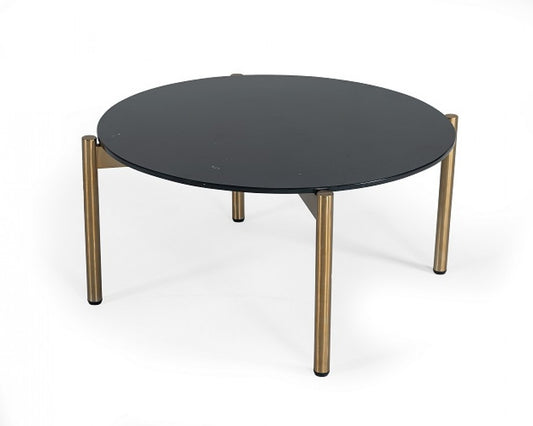 36" Black and Gold Faux Marble And Steel Round Coffee Table - Loft&Timber