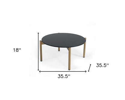 36" Black and Gold Faux Marble And Steel Round Coffee Table - Loft&Timber