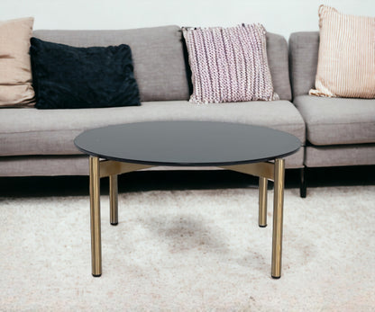 36" Black and Gold Faux Marble And Steel Round Coffee Table - Loft&Timber