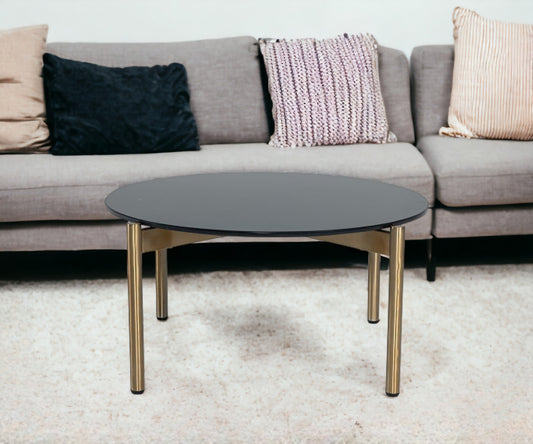 36" Black and Gold Faux Marble And Steel Round Coffee Table - Loft&Timber