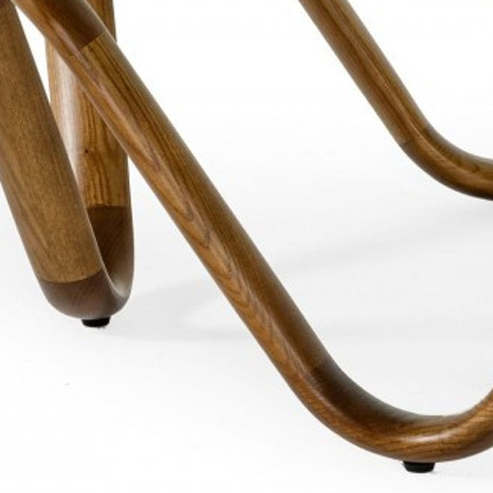 45" Clear and Brown Glass And Solid Wood Round Abstract Coffee Table - Loft&Timber