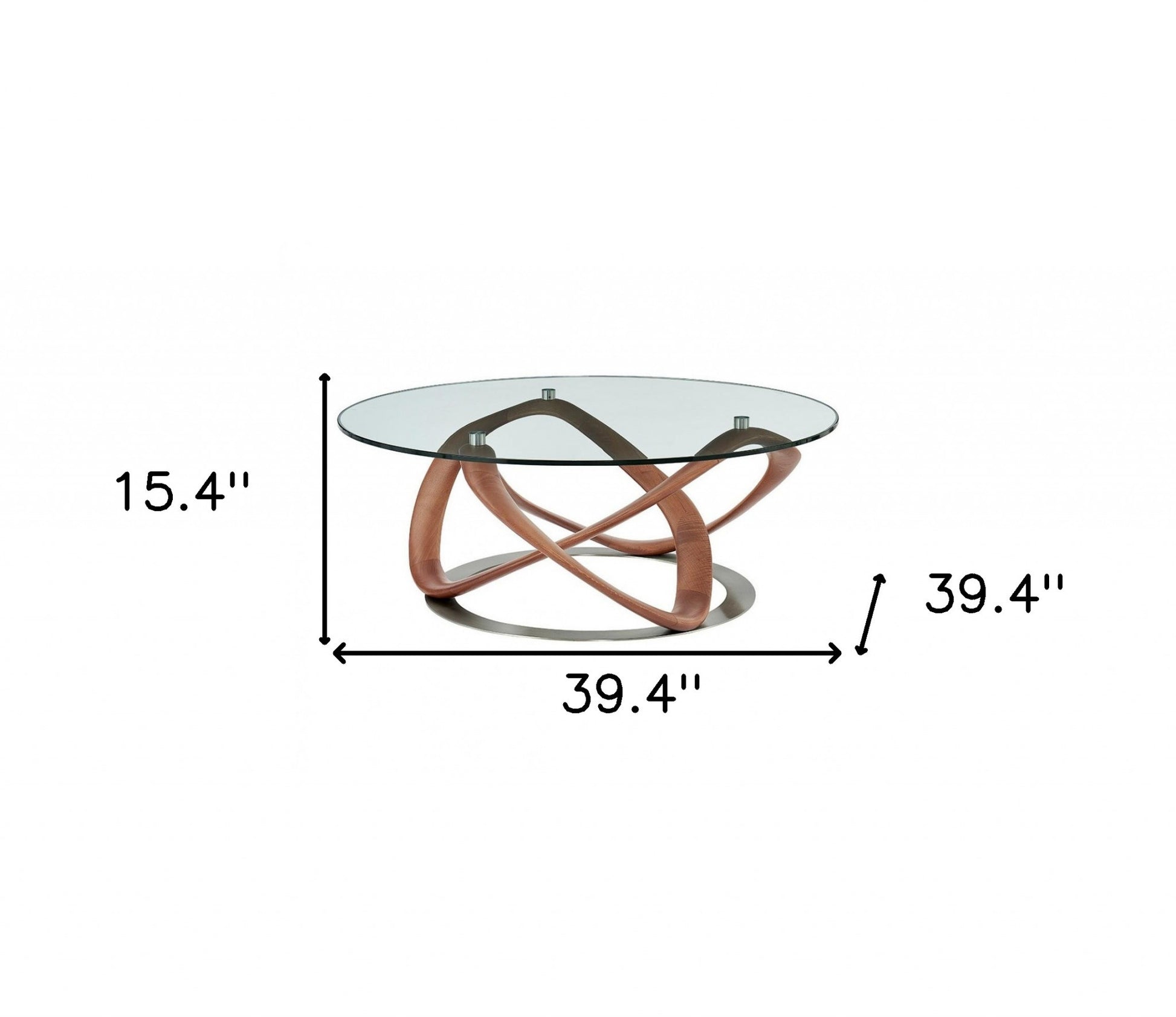 39" Clear and Brown Glass And Solid Wood Round Abstract Coffee Table - Loft&Timber