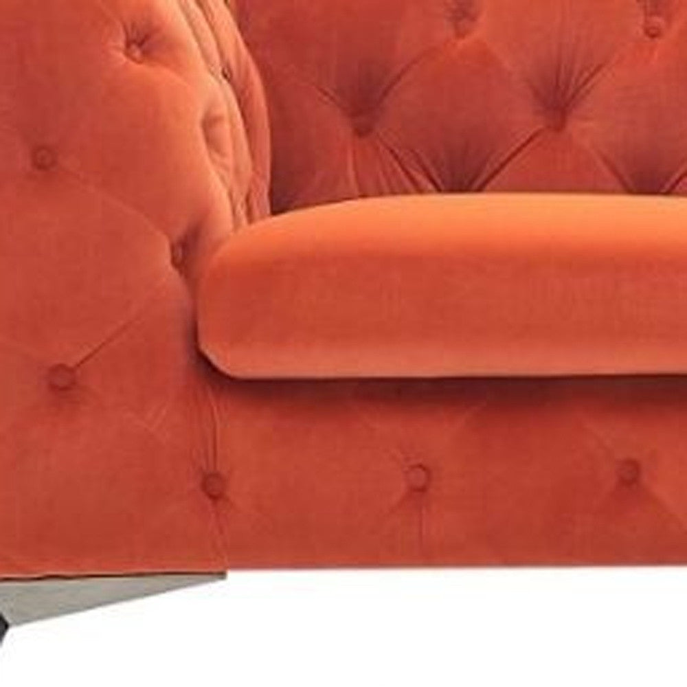 74" Orange And Silver Velvet Chesterfield Loveseat - Loft&Timber