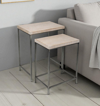 Set of Two 25" Black And Brown Solid Wood Nested Tables - Loft&Timber