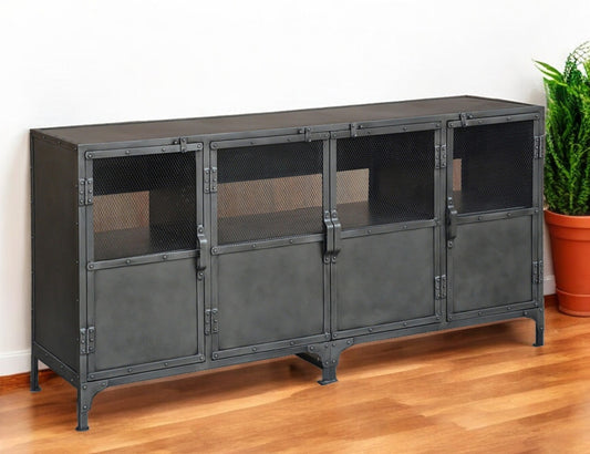 72" Dark Gray Metal Enclosed Storage TV Stand-0