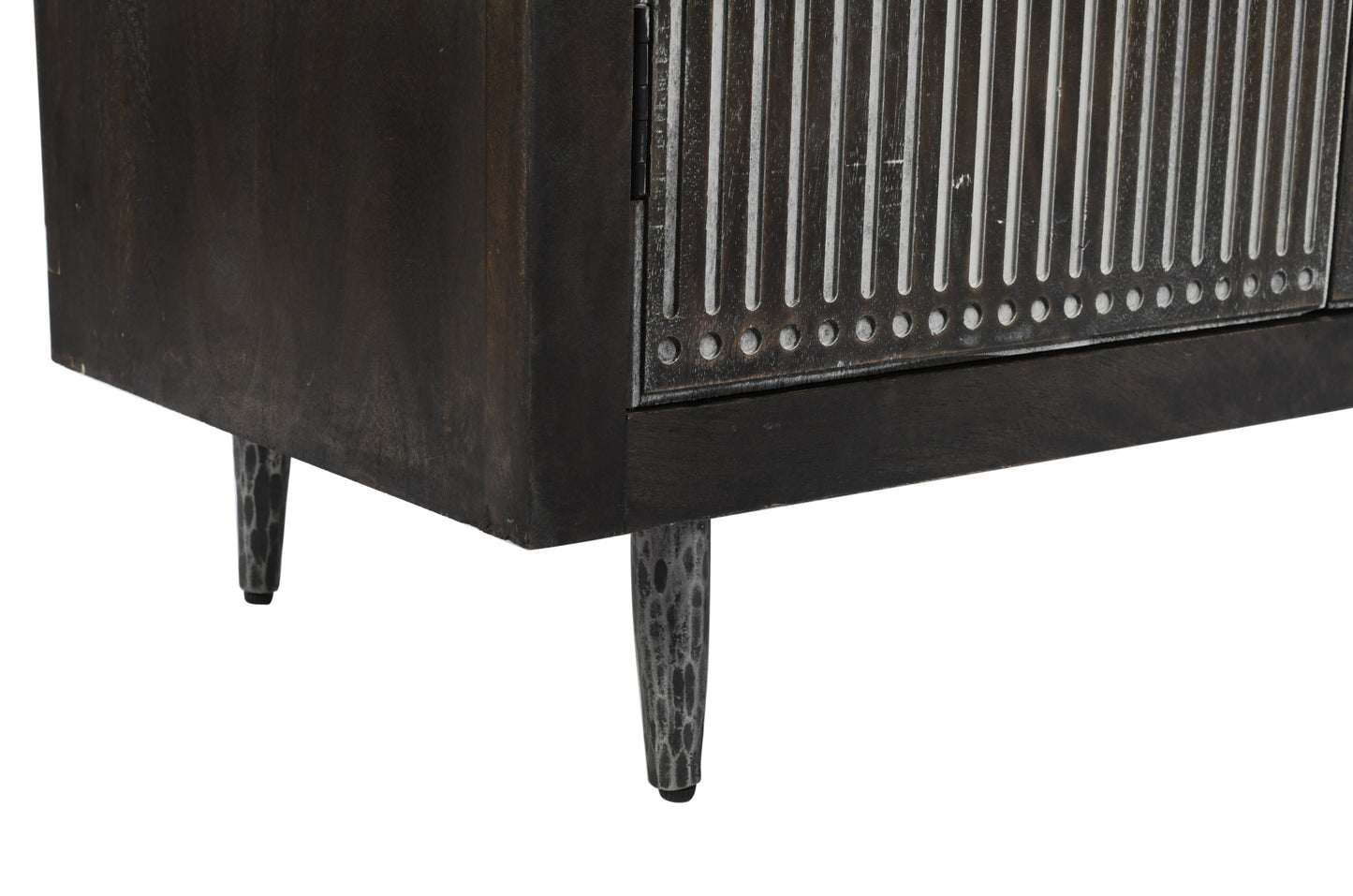 92" Dark Brown Carved Geometric Distressed Solid Wood Enclosed and Open Storage TV Stand-5